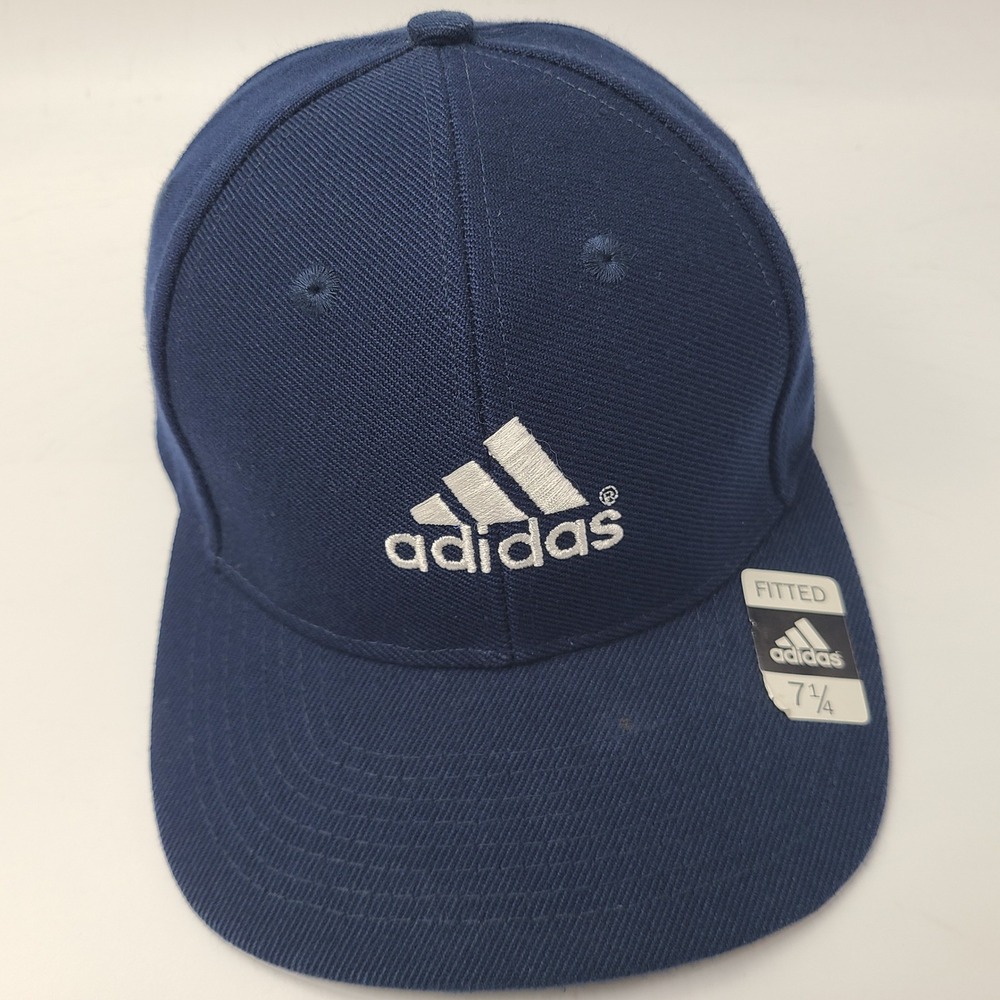 Vintage Adidas Hat Fitted 7 1/4 Blue White Logo‎ Wool Blend Casual Sports Men
